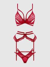 Load image into Gallery viewer, BIANCA STRAPPY LACE BRA, GARTER &amp; HIPSTER SET