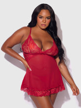 Load image into Gallery viewer, HARLOW LACE &amp; MESH BABYDOLL &amp; G-STRING SET